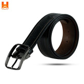 Middle Line Embossed Genuine Leather Belts for Men's Pin Buckle 2" Wide One Part Cowhide Leather Belt