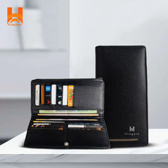 Hingare Leather Thin Line Zipper Long Wallet 100% Genuine Leather Zipper Long Wallet