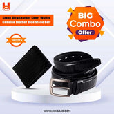 Combo Wallet & Belt : Genuine Leather Stone Dice Short Wallet & Double Part Men's Belts