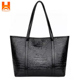 Crocodile Pattern Genuine Leather Women Handbag Large Capacity Tote Bag