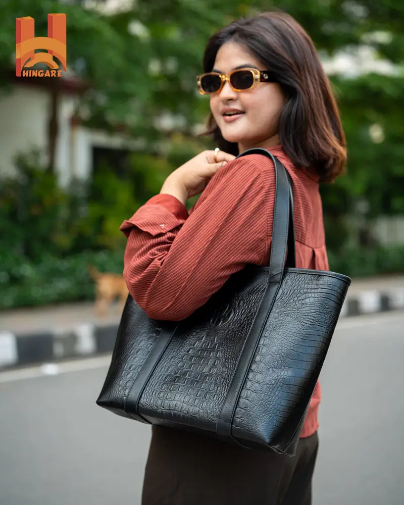 Hingare Crocodile Pattern Genuine Leather Women Handbag Large Capacity Tote Bag with fashion model leather bag