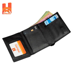 Genuine Leather RFID Blocking Pop-Up Card Holder Wallet – Slim & Compact Tri-Fold Leather Wallet black wallet back side