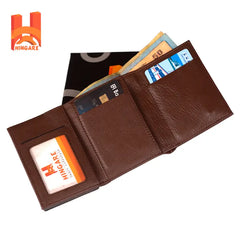 Genuine Leather RFID Blocking Pop-Up Card Holder Wallet – Slim & Compact Tri-Fold Leather Wallet brown wallet back side