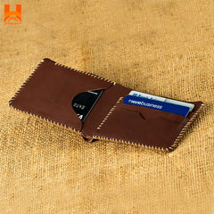 Handmade Genuine Leather Wallet For Men's Hand Sewing Bifold Men's Wallet - H22