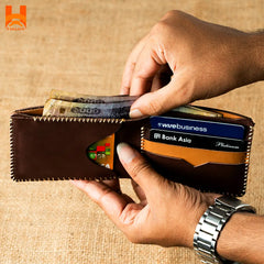 Handmade Genuine Leather Wallet For Men's Hand Sewing Bifold Men's Wallet - H33