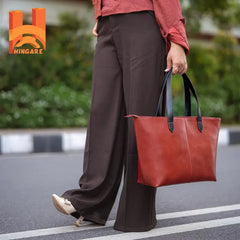 Horizontal Anti Red Brown Genuine Leather Shoulder Bag Original Cow Leather Tote Bag fashion model tote bag