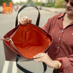 Horizontal Anti Red Brown Genuine Leather Shoulder Bag Original Cow Leather Tote Bag inside part