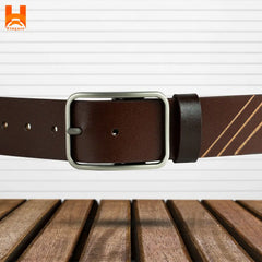 Laser Cut 3 Line Desgin Genuine Leather Belts for Men's 2" Wide One Part Cowhide Leather Belt