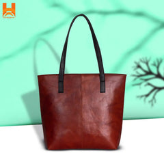 Anti-Red Brown Genuine Leather Shoulder Bag for Women's Original Cow Leather Tote Bag