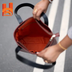 Anti-Red Brown Genuine Leather Shoulder Bag for Women's Original Cow Leather Tote Bag inside part