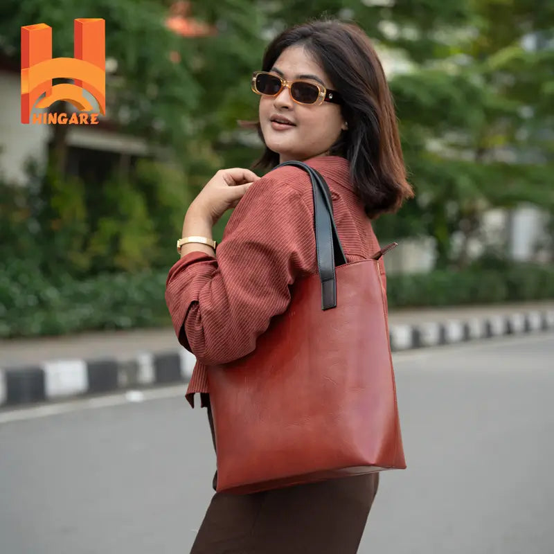 Anti-Red Brown Genuine Leather Shoulder Bag for Women's Original Cow Leather Tote Bag with fashion model 