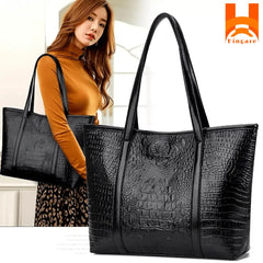 Crocodile Pattern Genuine Leather Women Handbag Large Capacity Tote Bag