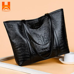 Crocodile Pattern Genuine Leather Women Handbag Large Capacity Tote Bag