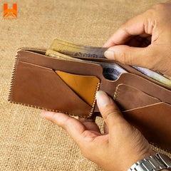 Handmade Genuine Leather Wallet For Men's Hand Sewing Bifold Men's Wallet - H11