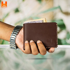 Handmade Genuine Leather Wallet For Men's Hand Sewing Bifold Men's Wallet - H11