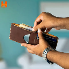 Handmade Genuine Leather Wallet For Men's Hand Sewing Bifold Men's Wallet - H44