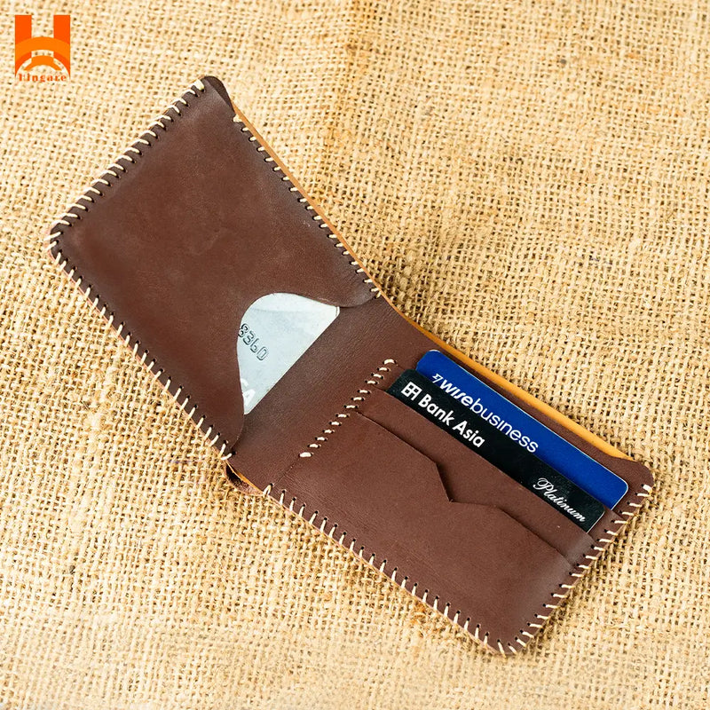 Handmade Genuine Leather Wallet For Men's Hand Sewing Bifold Men's Wallet - H44
