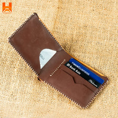Handmade Genuine Leather Wallet For Men's Hand Sewing Bifold Men's Wallet - H44