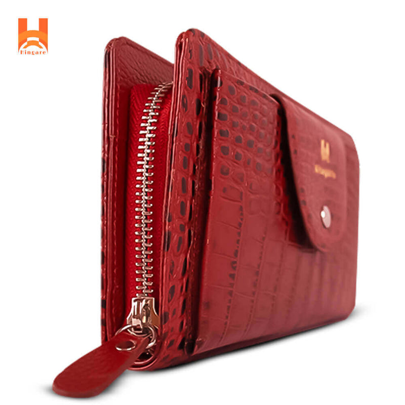 Hingare Alligator Pattern Red Genuine Leather Hand Purse for Women