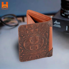 Hingare Crocodile Pattern Genuine Leather Wallet Unique Short Wallet