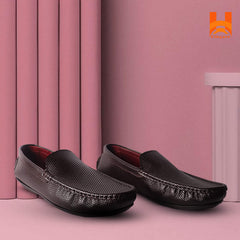 Hingare Genuine Leather Men's Shoes Textured Print Casual Slip On Loafers