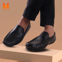 Hingare Genuine Leather Men's Shoes Textured Print Casual Slip On Loafers