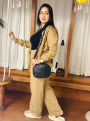 Top-Handle Satchel Fashion Round Handbag Genuine Leather Crossbody Women's Bags