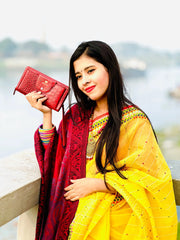 Hingare Alligator Pattern Red Genuine Leather Hand Purse for Women