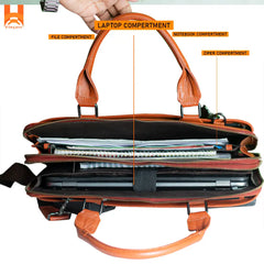 Large Capacity Latest Light Brown Genuine Leather Office Bag For Professional Laptop Bag