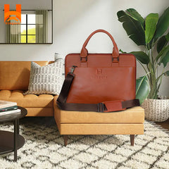 Large Capacity Latest Light Brown Genuine Leather Office Bag For Professional Laptop Bag