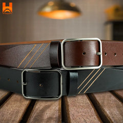 Laser Cut 3 Line Desgin Genuine Leather Belts for Men's 2" Wide One Part Cowhide Leather Belt