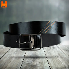 Laser Cut 3 Line Desgin Genuine Leather Belts for Men's 2" Wide One Part Cowhide Leather Belt