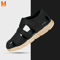 Men's Genuine Leather Hiking Sandals - Black Fashionable Closed Toe Footwear for Outdoor Sports and Light Beach Shoes