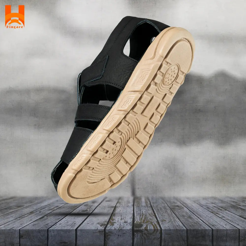 Men s Genuine Leather Hiking Sandals Black Fashionable Closed Toe Fo