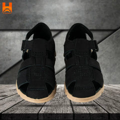 Men's Genuine Leather Hiking Sandals - Black Fashionable Closed Toe Footwear for Outdoor Sports and Light Beach Shoes