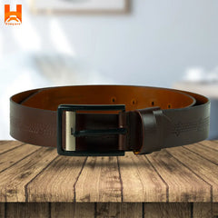 Only Middle Line Embossed Genuine Leather Belts for Men's 2" Wide One Part Cowhide Leather Belt