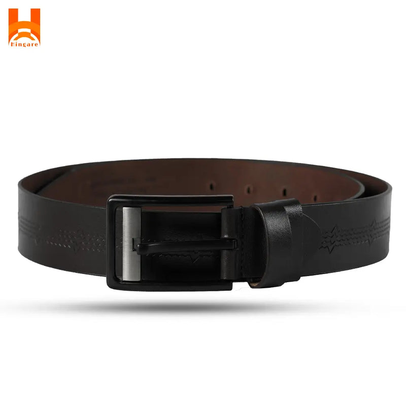Only Middle Line Embossed Genuine Leather Belts for Men's 2" Wide One Part Cowhide Leather Belt