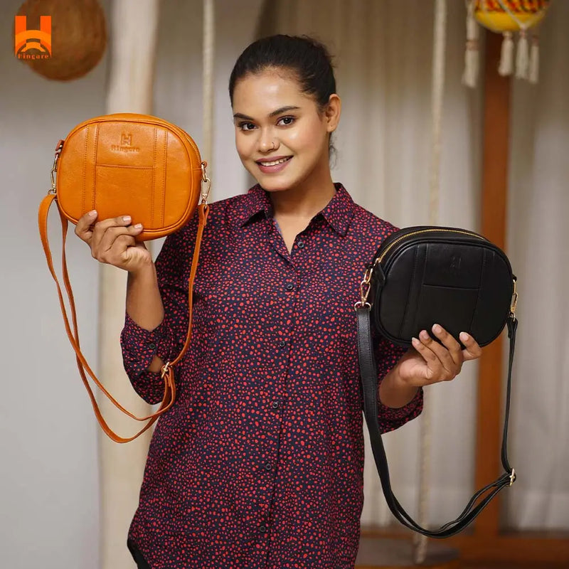 Top-Handle Satchel Fashion Round Handbag Genuine Leather Crossbody Women's Bags