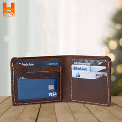 Hingare Handmade Wallet Genuine Crazy Horse Leather Male Short Wallet